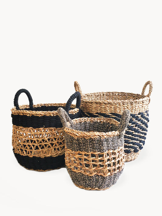 Seagrass & Jute Ula Mesh Basket - Black