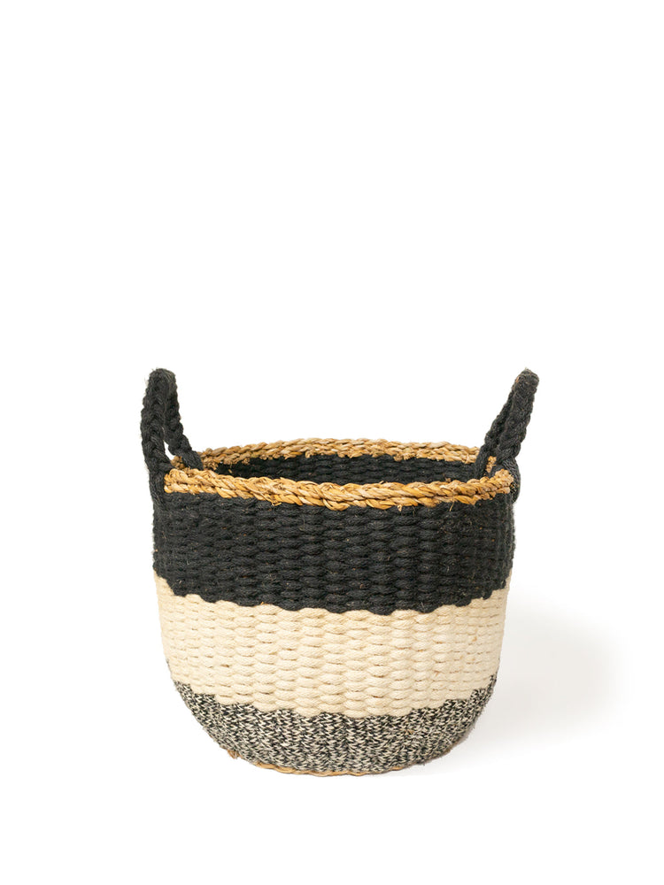 Seagrass & Jute Ula Stripe Basket - Black