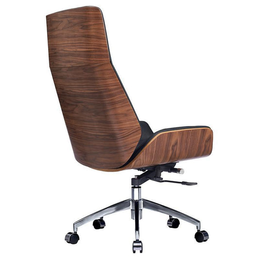 Genuine Leather & Wood Office Chair