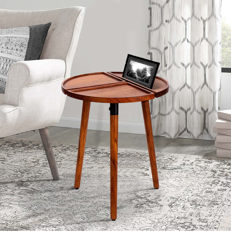 Round Acacia Wood Side Accent Table