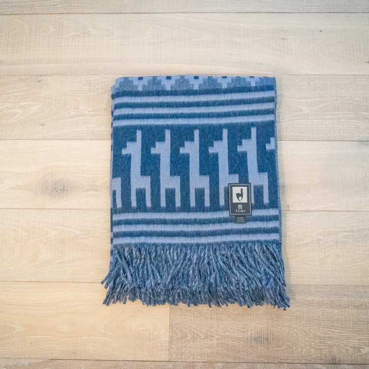 Alpaca Wool Throw Blanket - Alpaca Design (Blue)