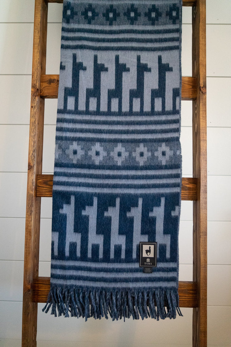 Alpaca Wool Throw Blanket - Alpaca Design (Blue)