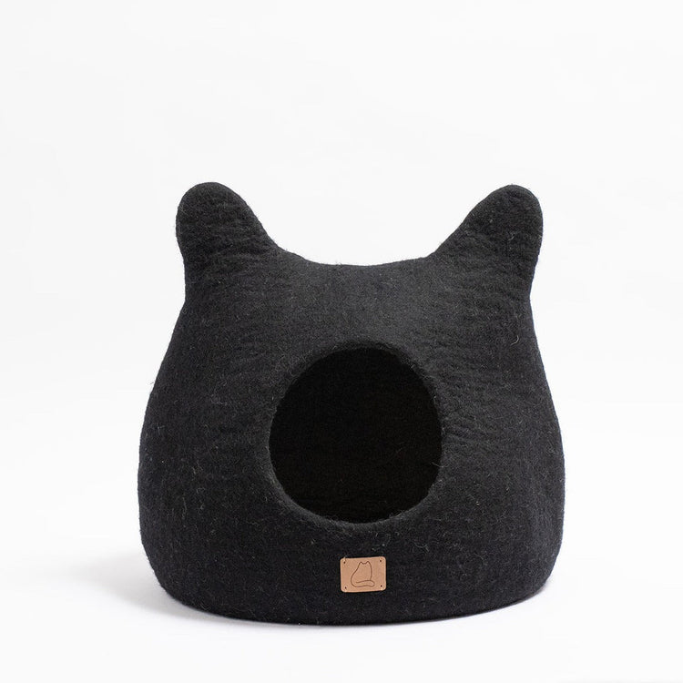 Whimsical Cat Ear Wool Cave Bed  - Night Black