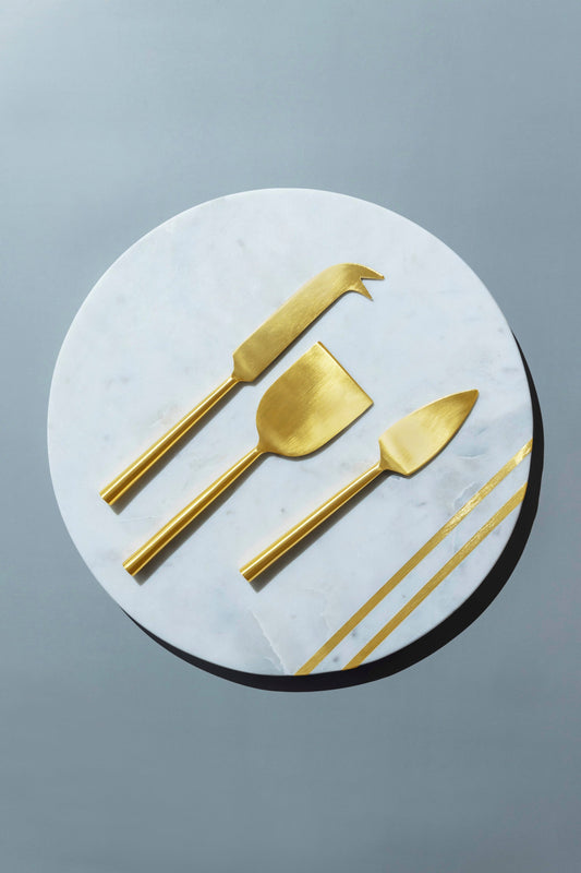 Bavaria Marble Cheese Board with Gold Knives