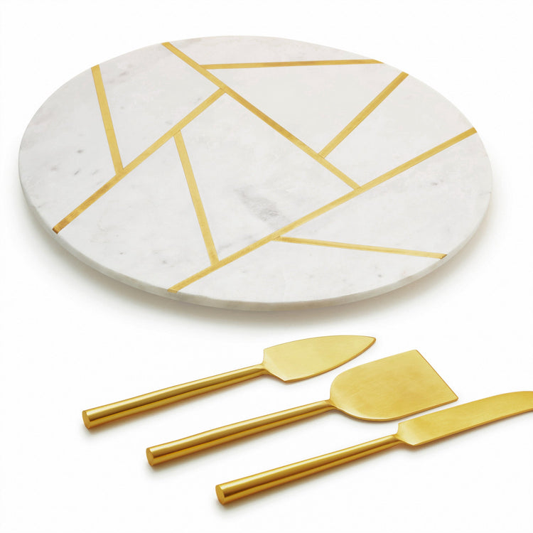 Infinia Marble Cheese Board with Gold Knives