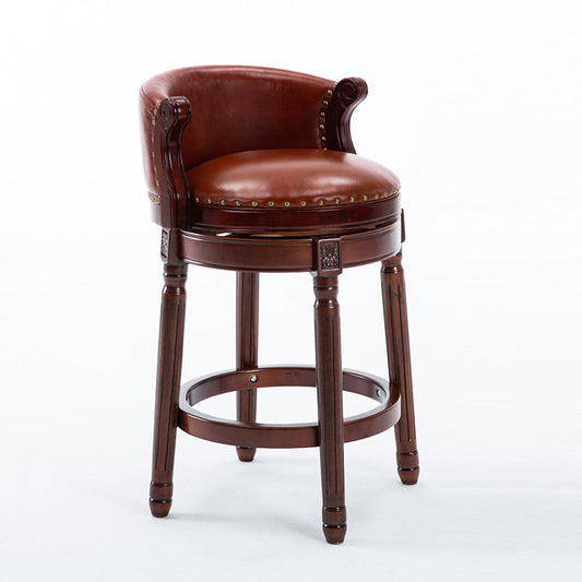 Cow Leather Top  Wooden Swivel Bar Stools