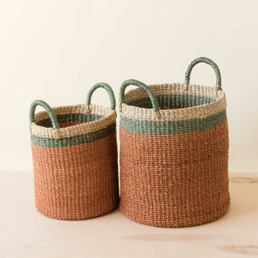 Coral Baskets with Handle, set of 2 - Woven Baskets