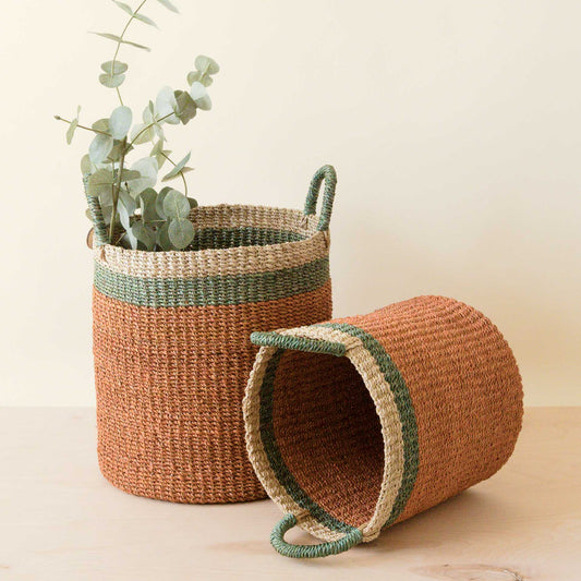 Coral Baskets with Handle, set of 2 - Woven Baskets
