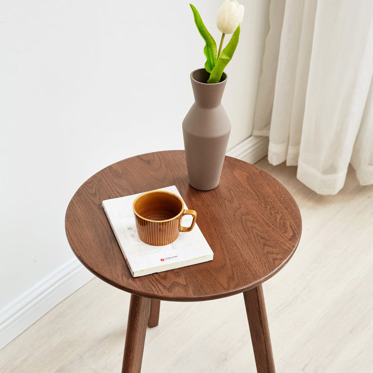 Natural Solid Oak Wood Round End Table