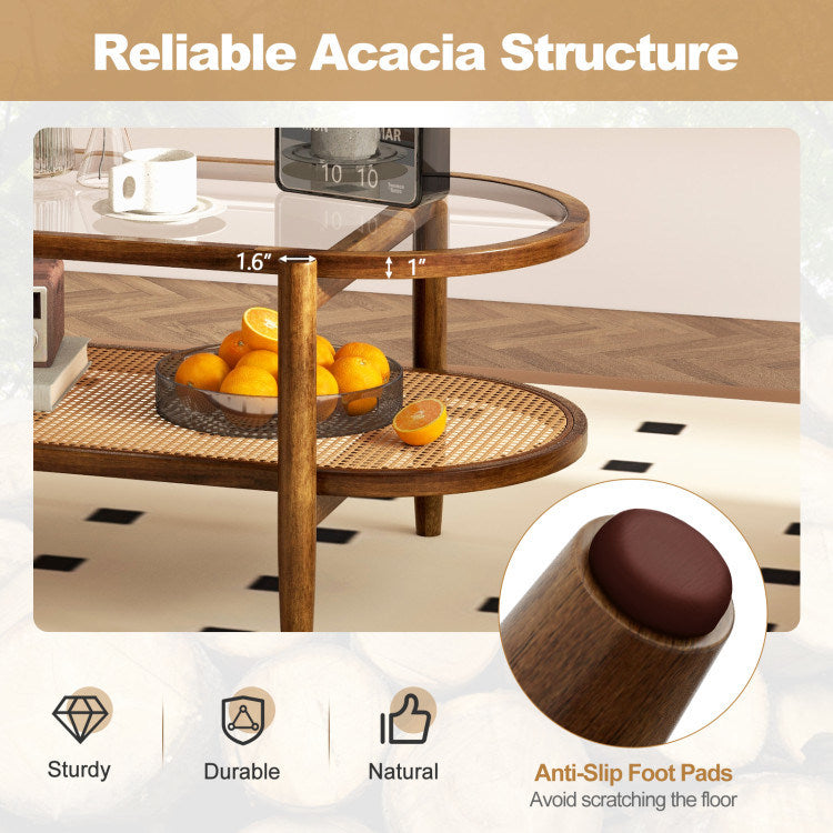 Acacia Wood And Tempered Glass Coffee Table