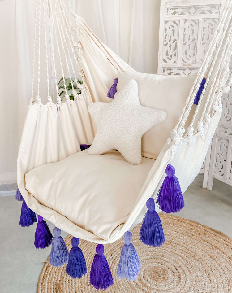 Boho Hanging Hammock Chair Swing with Tassels  | LILY PURPLE