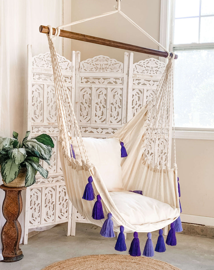 Boho Hanging Hammock Chair Swing with Tassels  | LILY PURPLE