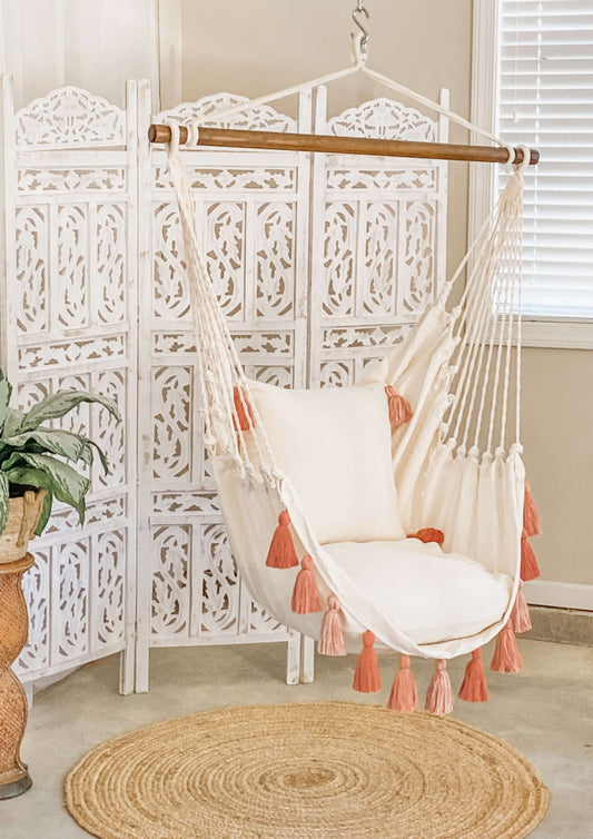 Boho Hanging Hammock Chair Swing with Tassels | LILY PINK